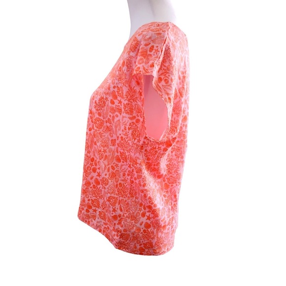 Sigrid Olsen 100 Linen Pink &‎ Orange Marine Life Short Sleeve Button Back Top L - Picture 3 of 8